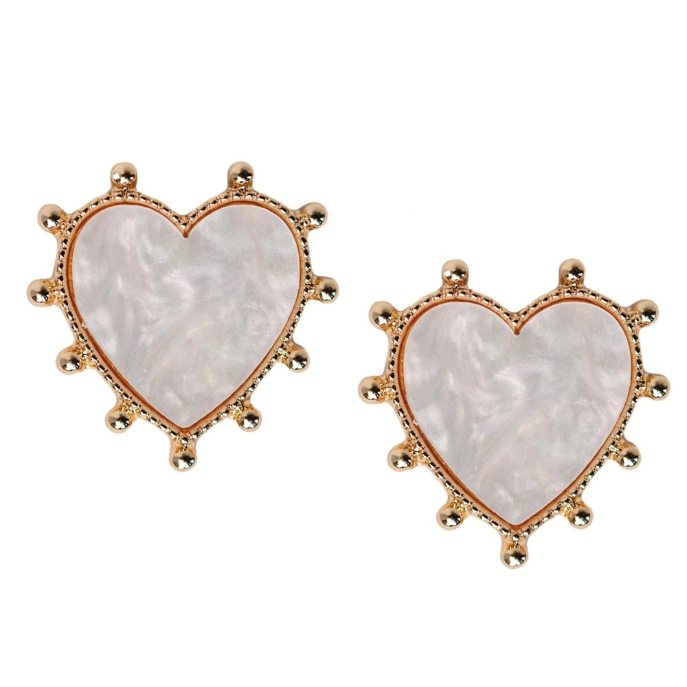 Chic Gold and White Heart Earrings